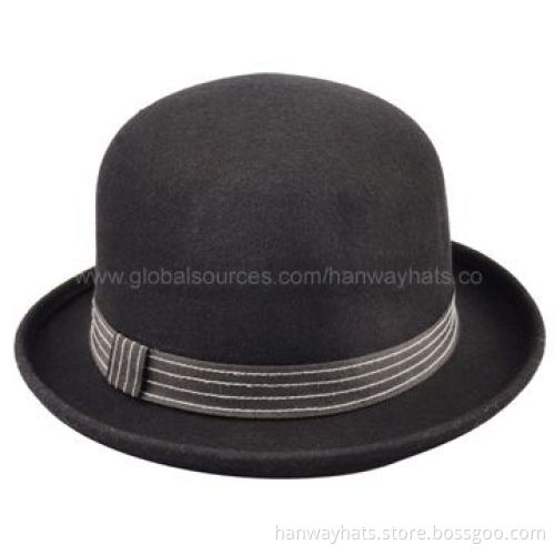 Fashionable Wool Felt Bowler Hat with GG Hat Band and Stitches